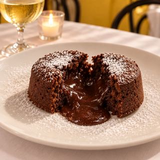 Tortino al cioccolato tagliato, con il cuore che cola