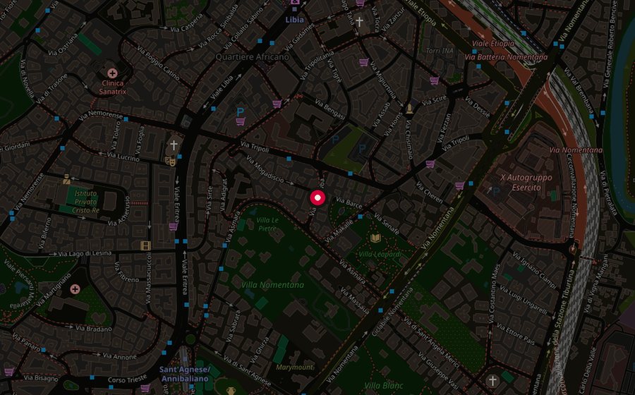 Mappa della zona con il ristorante segnato in via del Giuba
